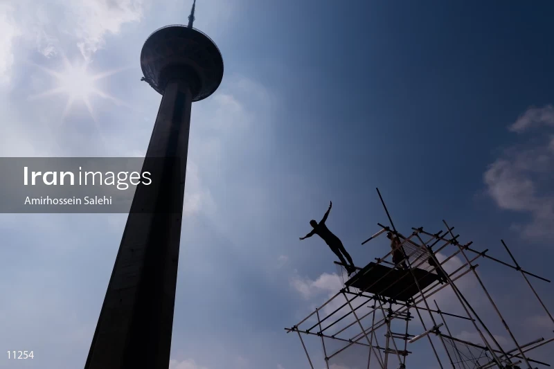 Stunt jumping beside The Milad Tower