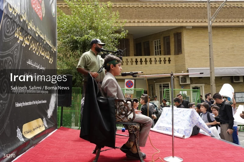 Students gathering in front of the Swedish embassy in Tehran