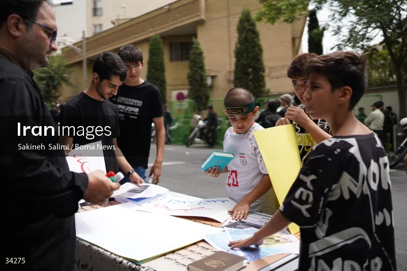 Students gathering in front of the Swedish embassy in Tehran