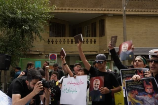 Students gathering in front of the Swedish embassy in Tehran