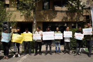 Students gathering in front of the Swedish embassy in Tehran